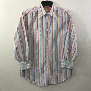 Robert Graham Flip Cuff Button Striped Shirt Sz M